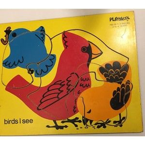Vintage Playskool Birds Wooden Puzzle 155-19 3 Pieces 1960's